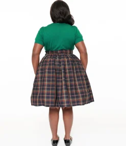 Unique Vintage Plus Size 1950s Black Plaid Gellar Swing Skirt