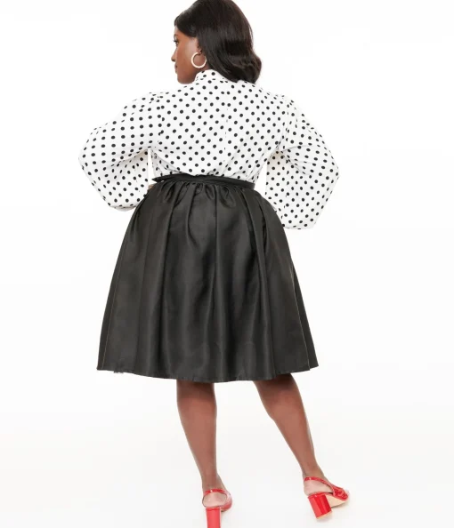 Unique Vintage Plus Size 1950s Black Cotton Gellar Swing Skirt