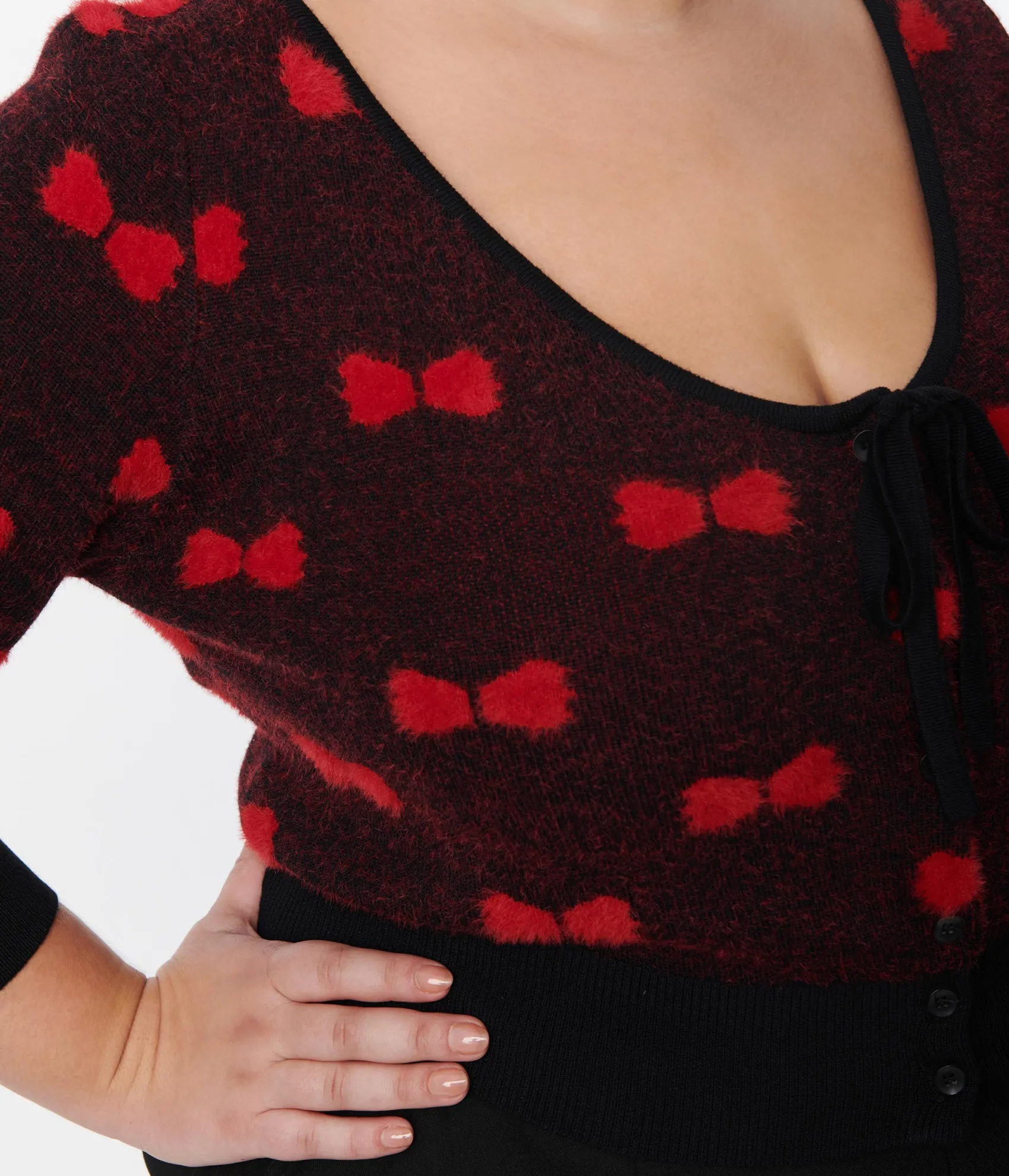 Unique Vintage Plus Size Black & Red Bows Dandy Cardigan