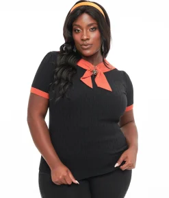 Unique Vintage Plus Size Black & Orange Spider Brooch Neck Tie Park City Sweater