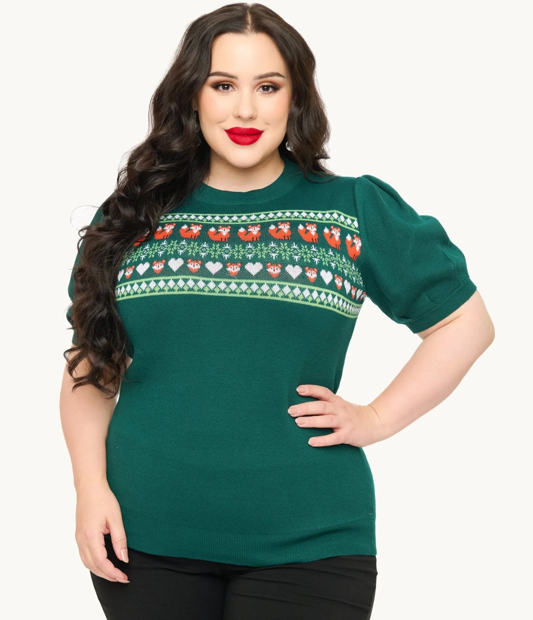 Unique Vintage Plus Size Green Fox Fair Isle Paige Sweater