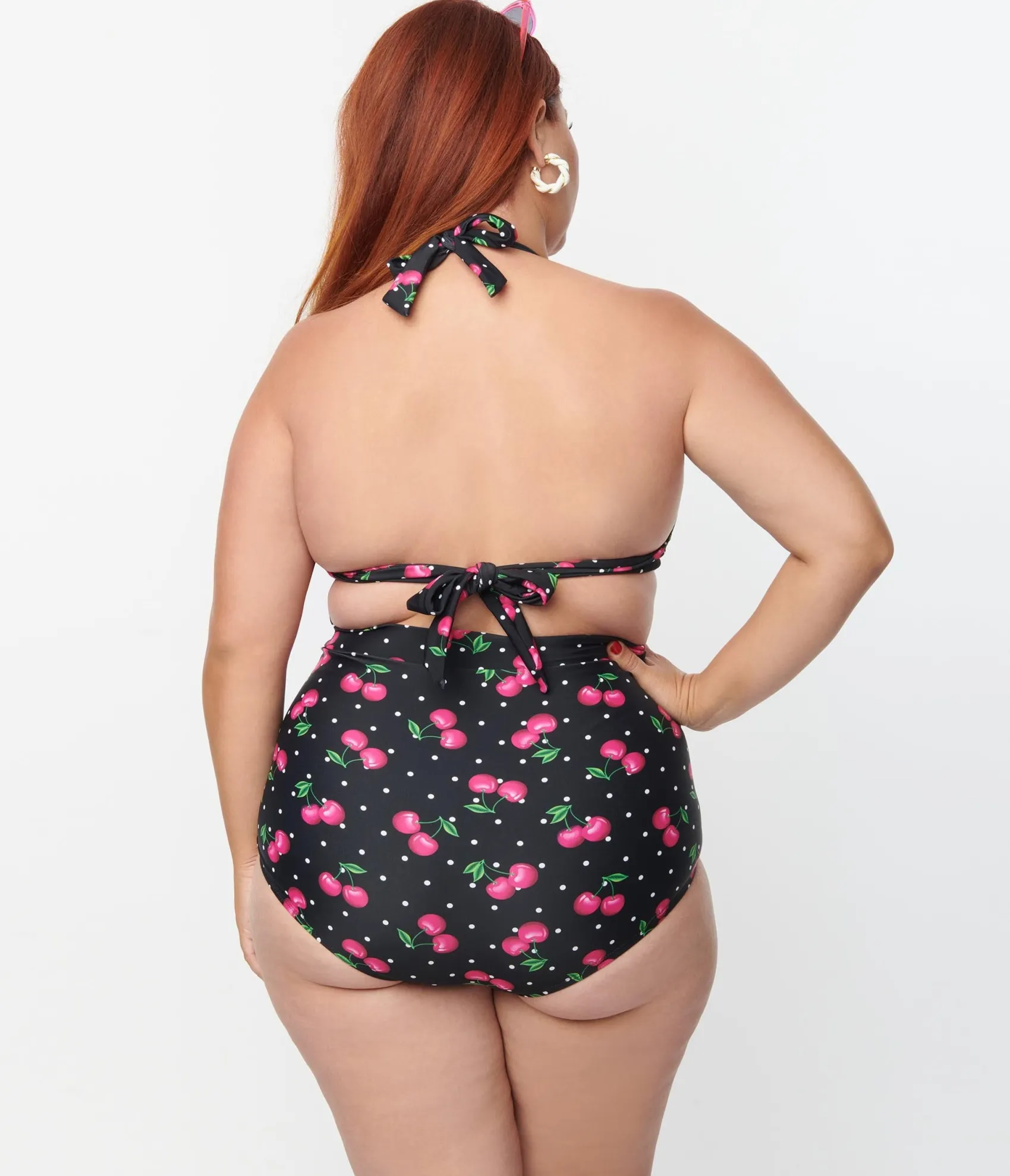 Unique Vintage Plus Size 1950s Black & Hot Pink Cherry Pin Dot Monroe Swim Bottom