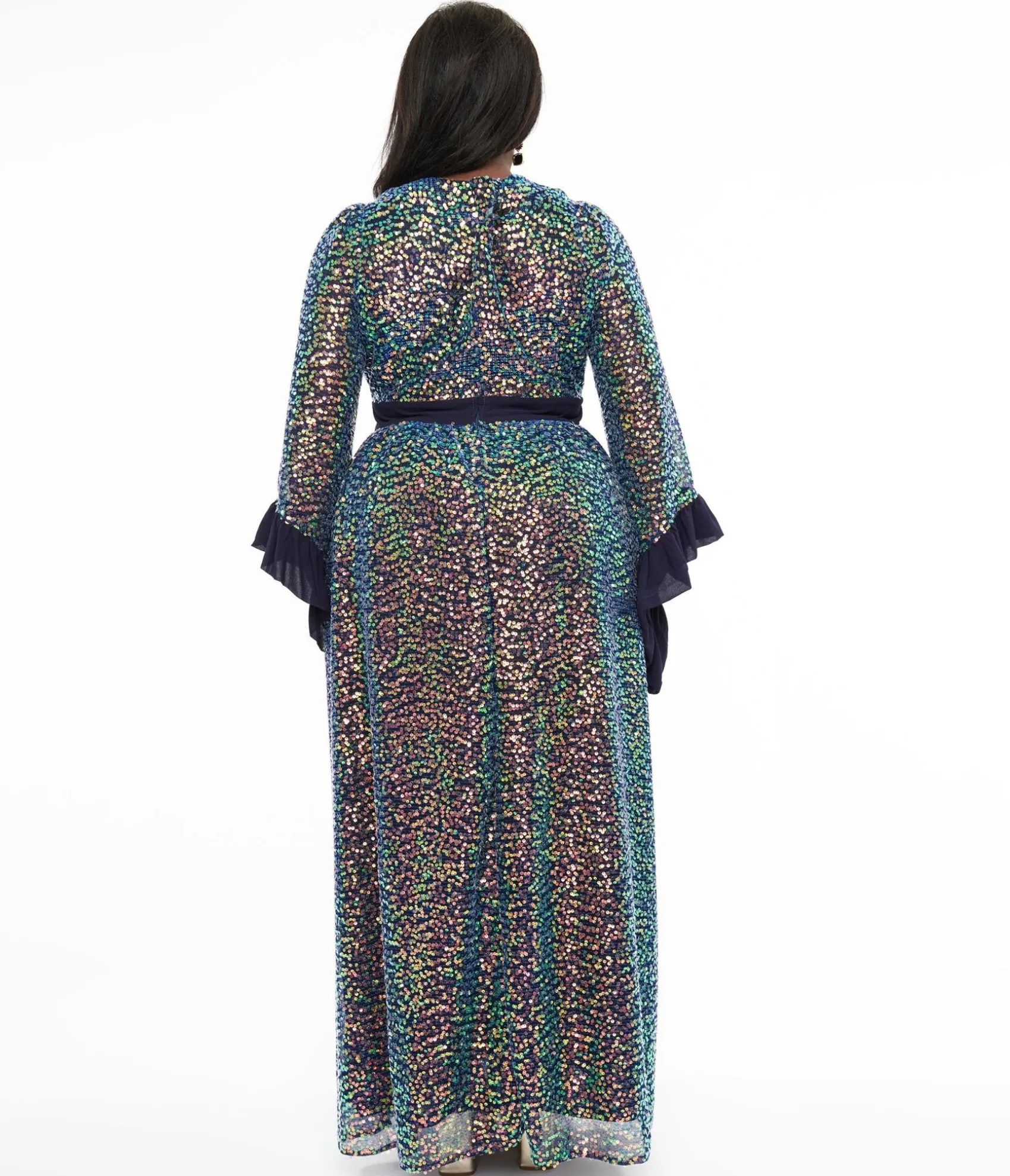 Unique Vintage Plus Size 1970s Navy Glitter Sequin Maxi Dress