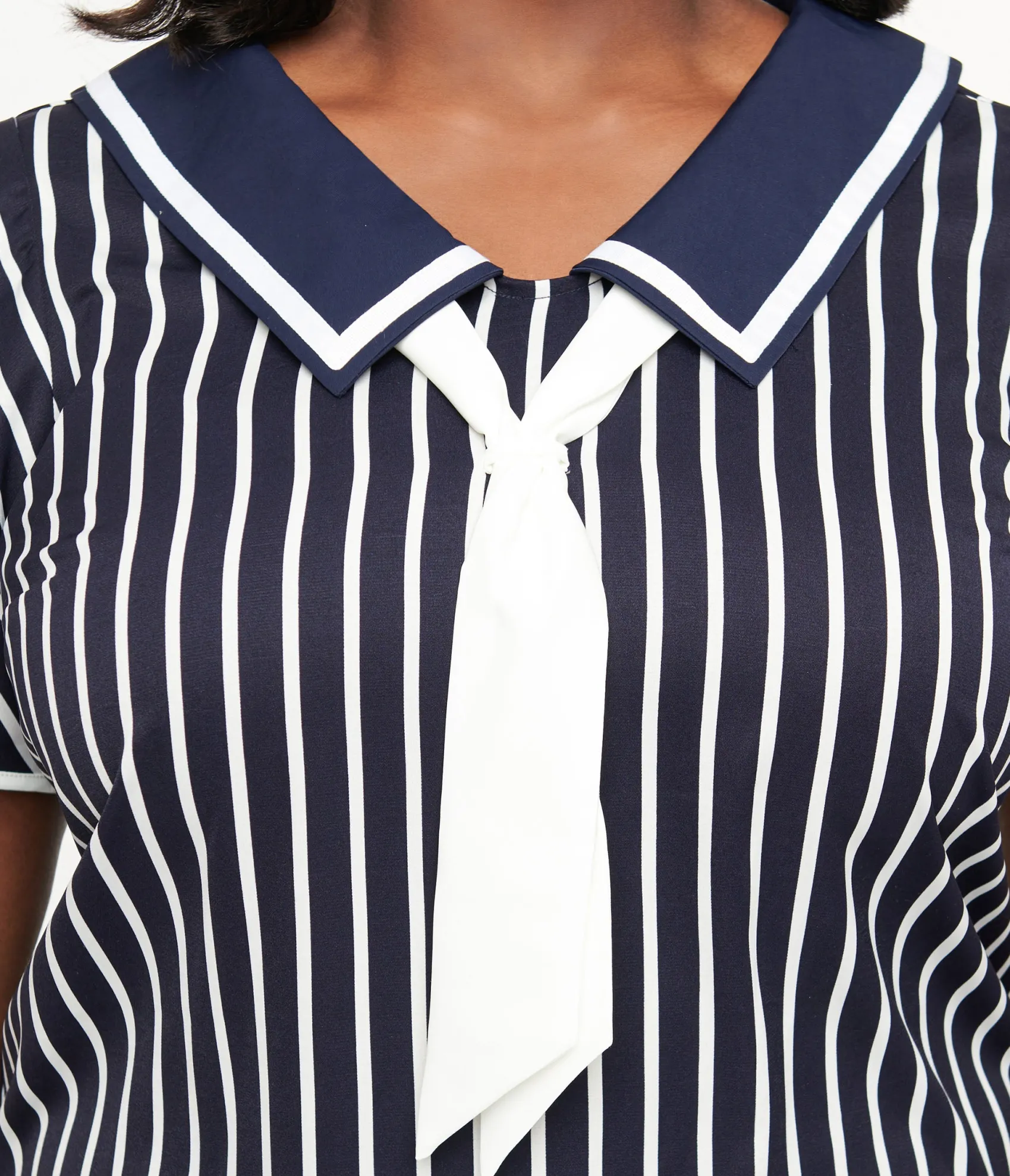 Unique Vintage Plus Size 1920s Navy & White Striped Flapper Dress