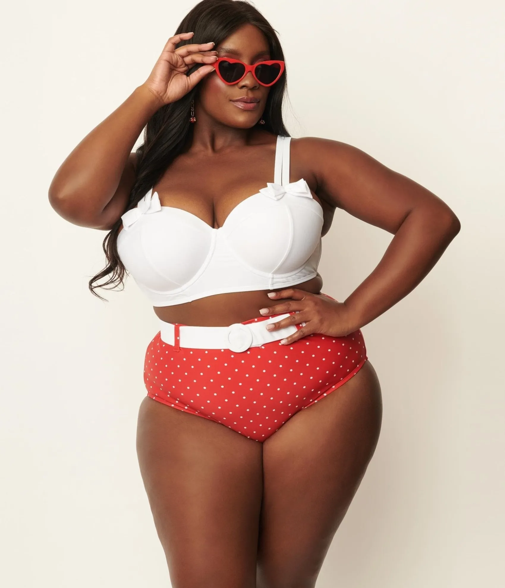 Unique Vintage Plus Size White Bowed Over Swim Top