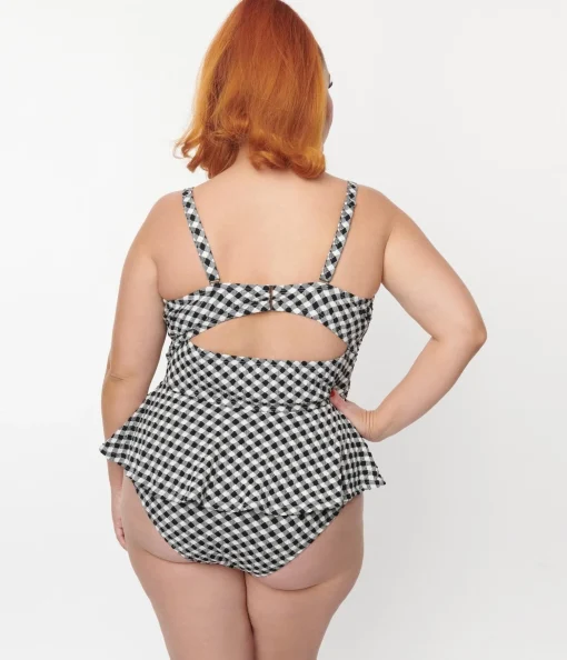 Unique Vintage Plus Size Black & White Gingham Daphne Swim Bottoms
