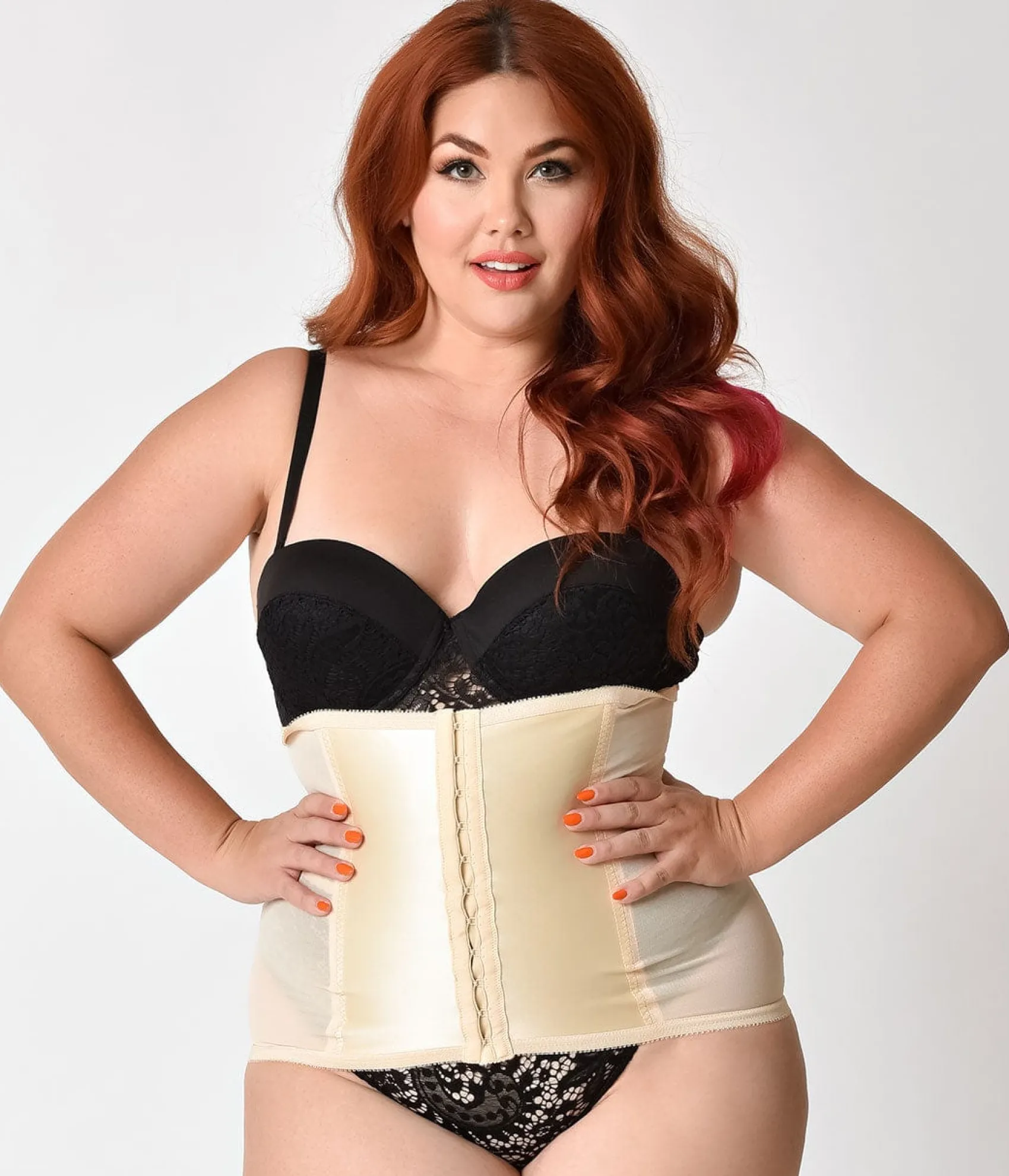 Unique Vintage Plus Size 1950s Beige Stretch Waist Cincher