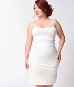 Unique Vintage Plus Size Short White Stretch Slip