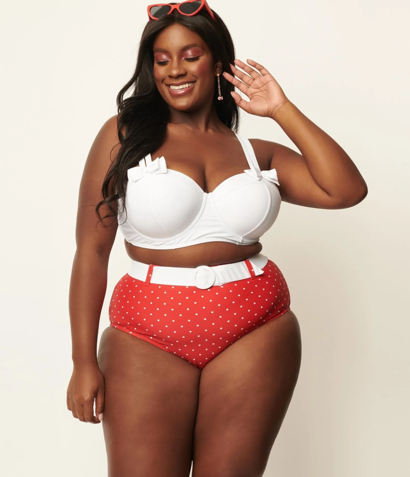 Unique Vintage Plus Size White Bowed Over Swim Top