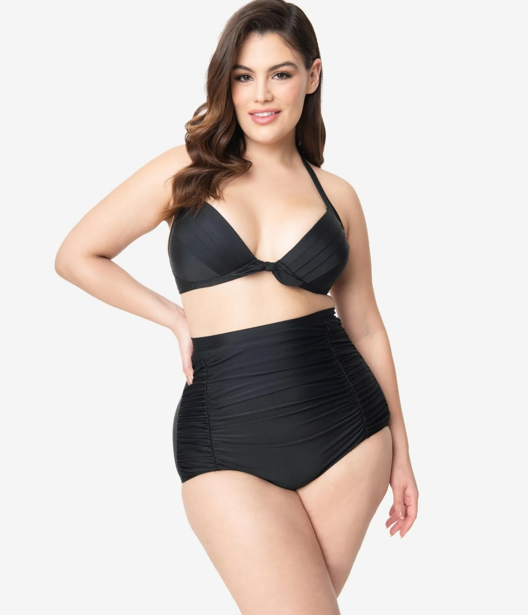 Unique Vintage Plus Size All Black Monroe High Waist Bikini Bottom
