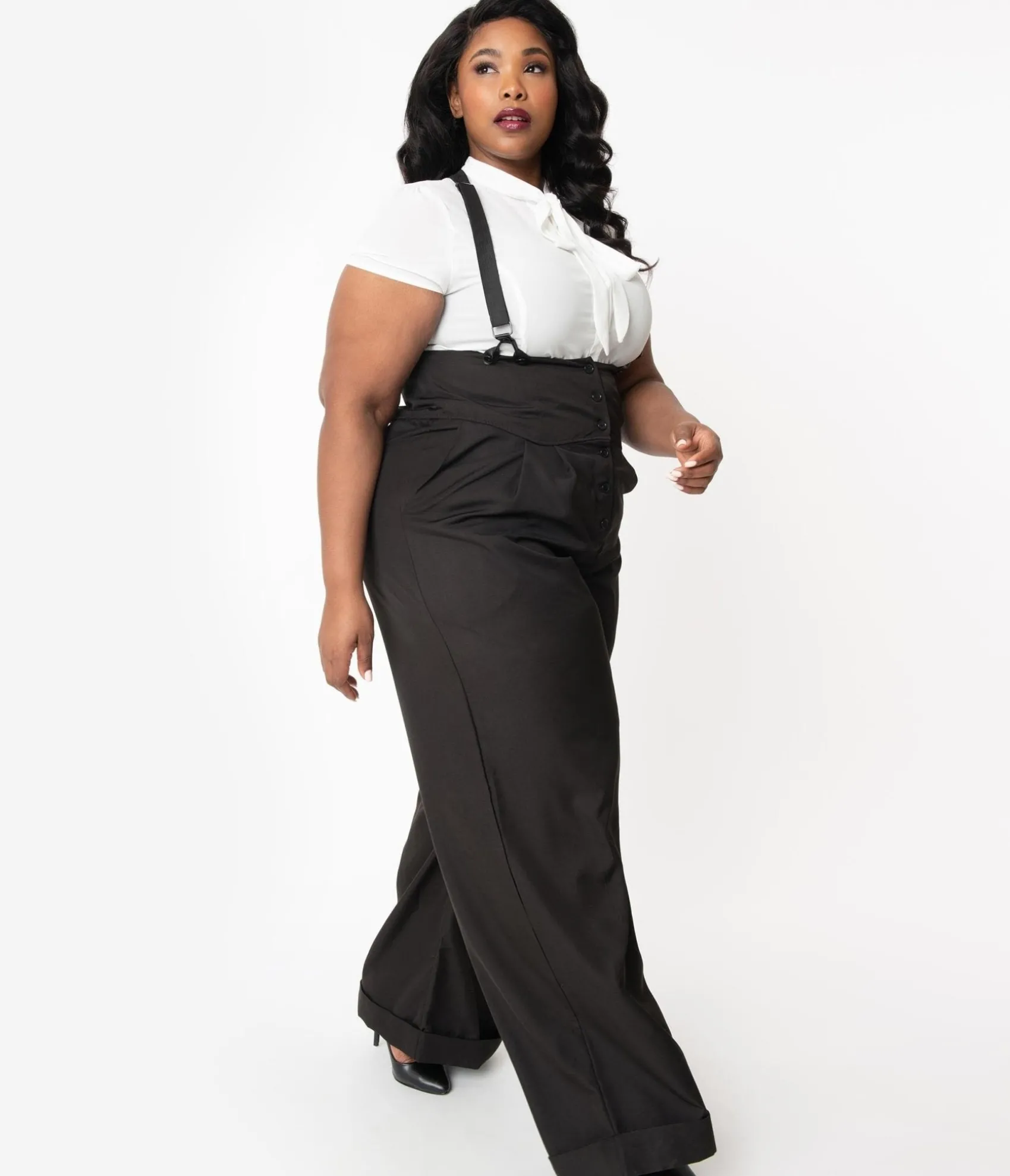 Unique Vintage Plus Size 1930s Black Thelma Suspender Pants