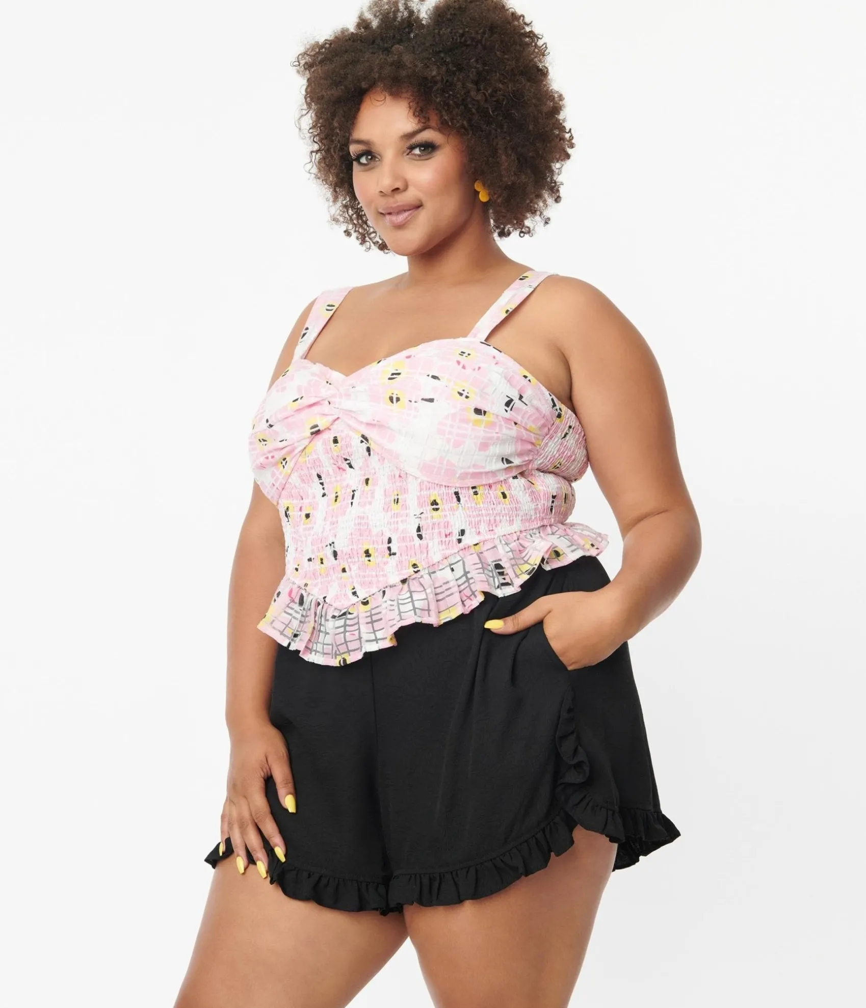 Unique Vintage Plus Size Black Ruffle Shorts