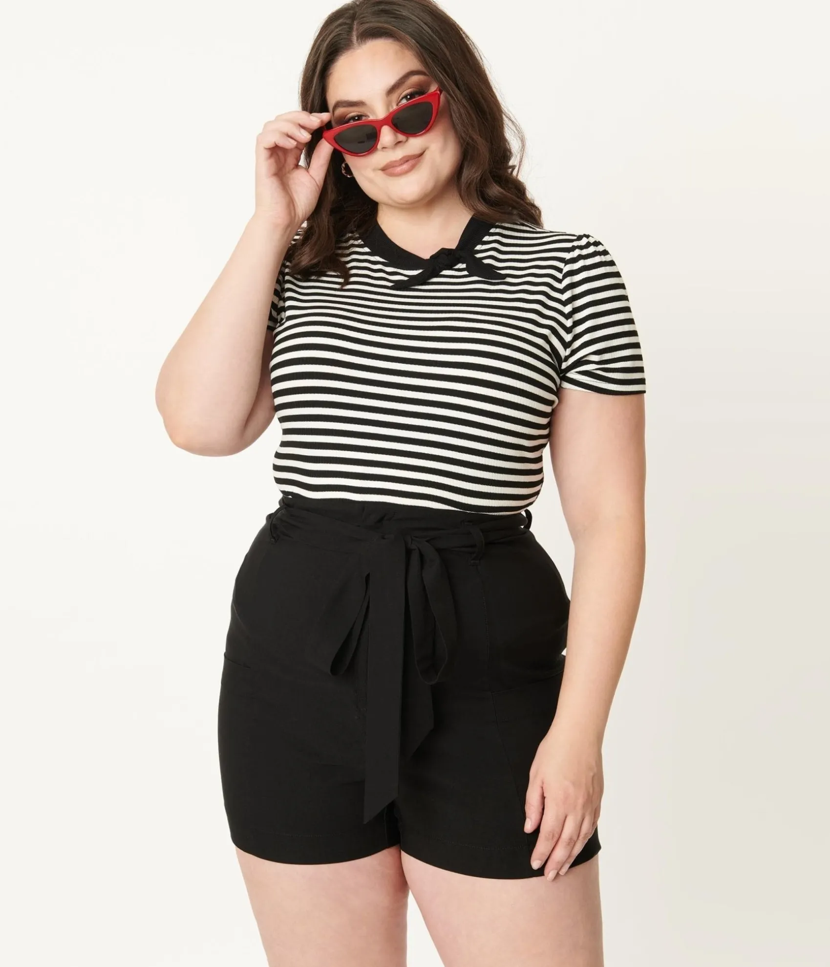 Unique Vintage Plus Size Black High Waist Tied & True Shorts