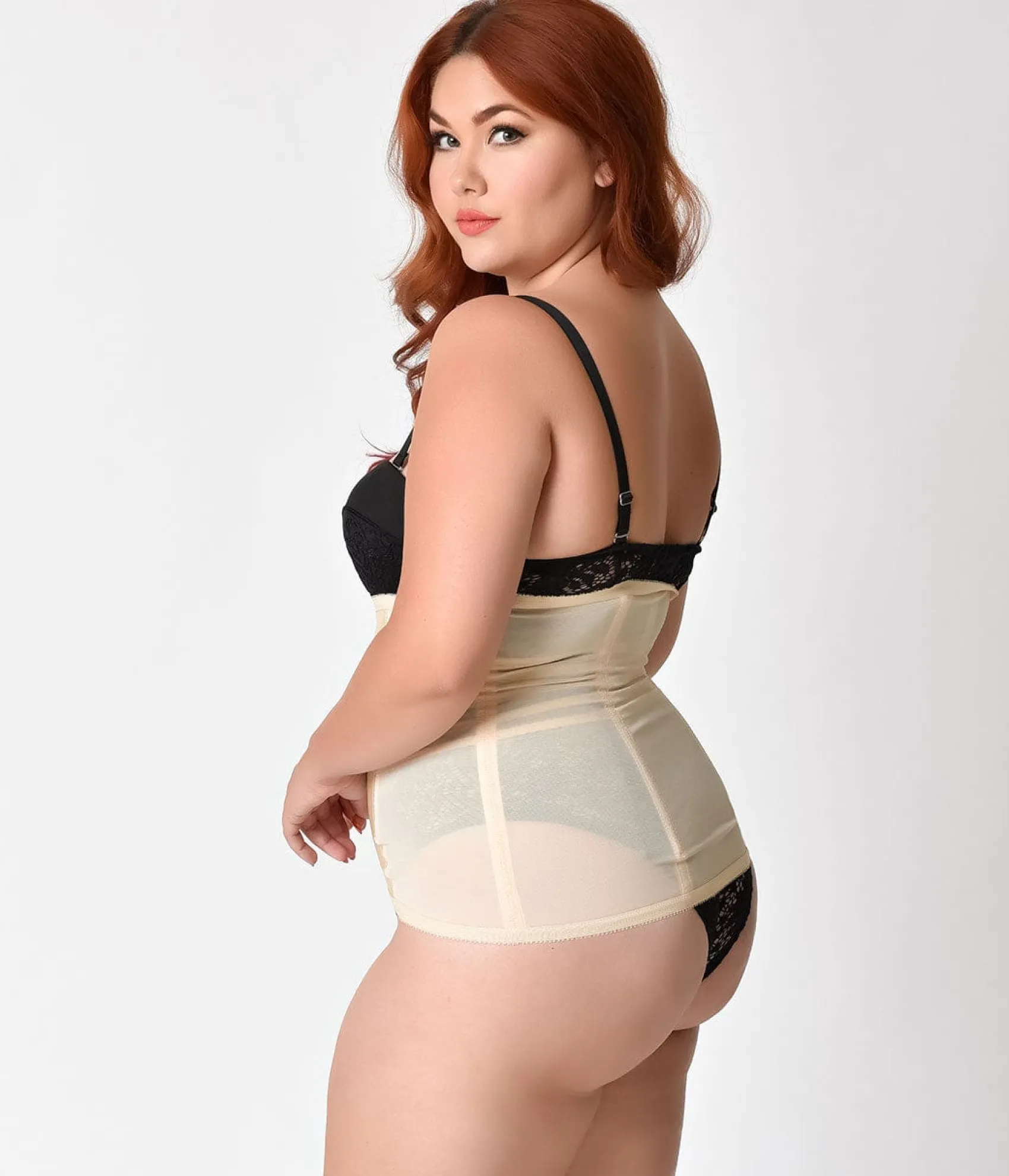 Unique Vintage Plus Size 1950s Beige Stretch Waist Cincher