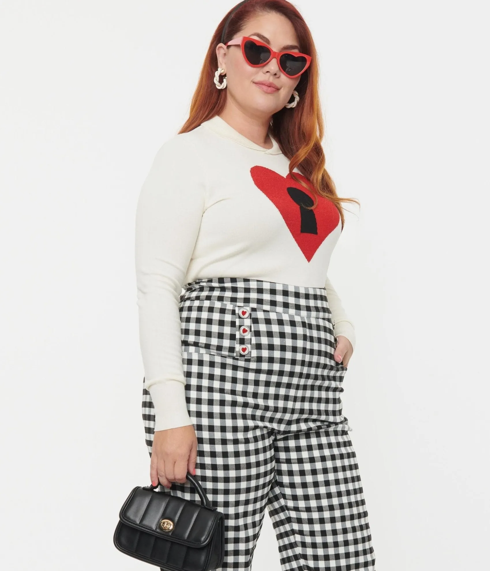 Unique Vintage Plus Size Cream & Red Locked Heart Sweater