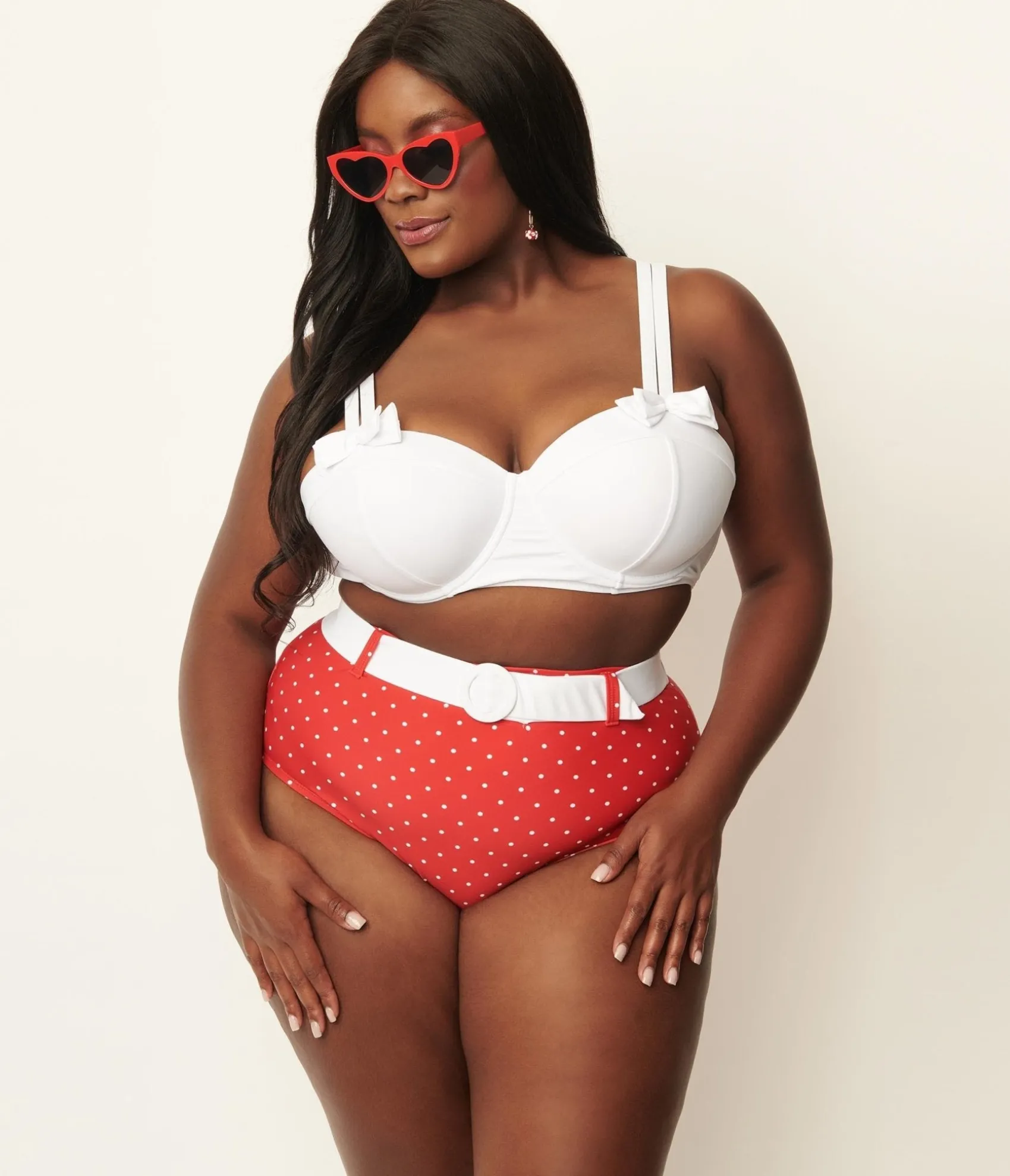 Unique Vintage Plus Size White Bowed Over Swim Top