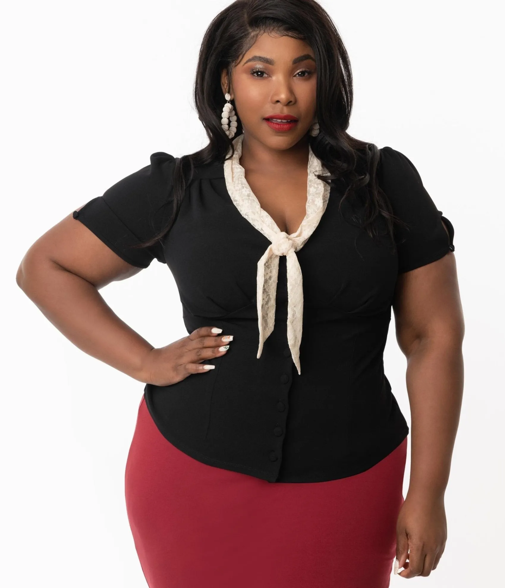 Unique Vintage Plus Size Black Shari Top