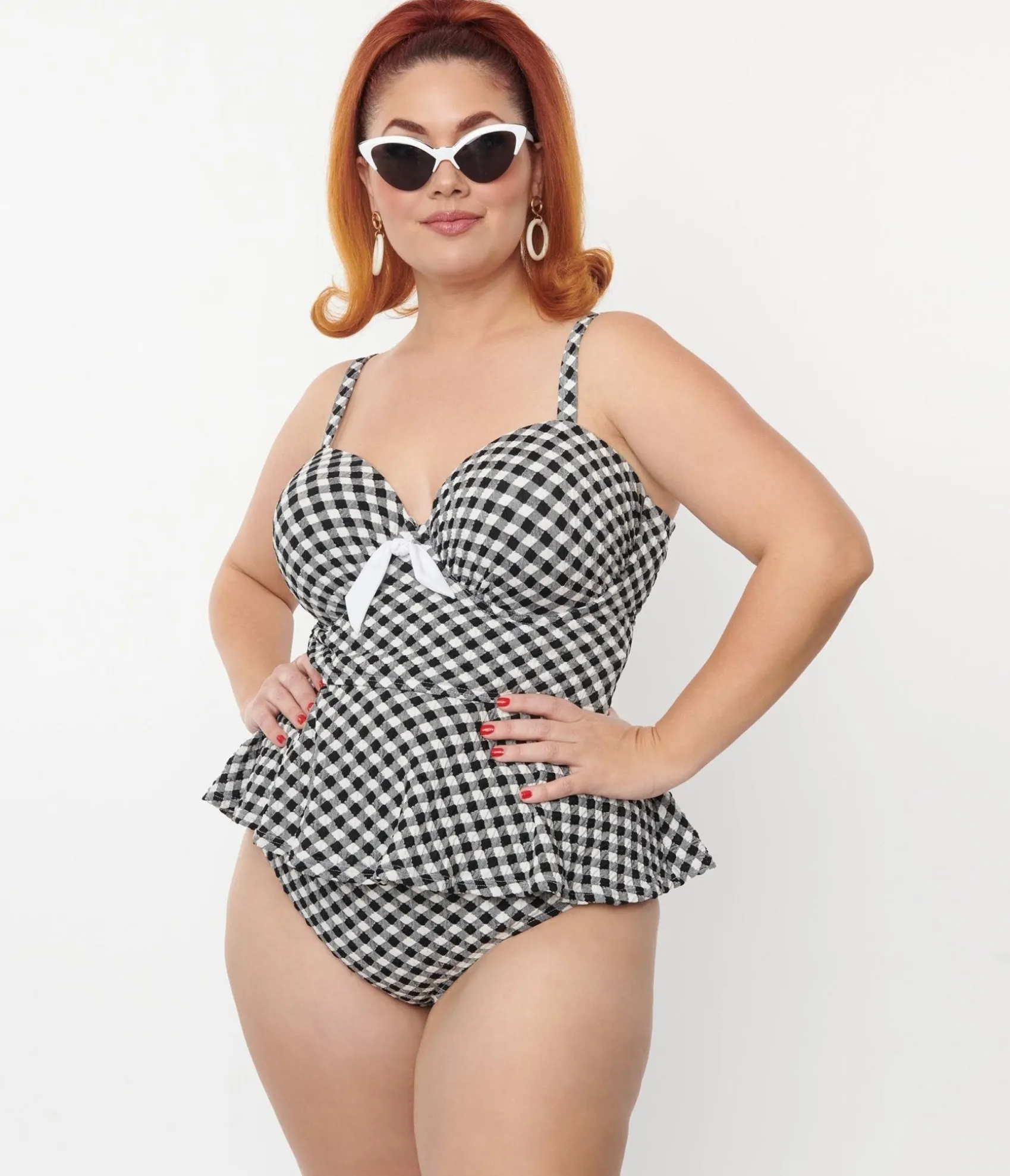 Unique Vintage Plus Size Black & White Gingham Daphne Swim Bottoms