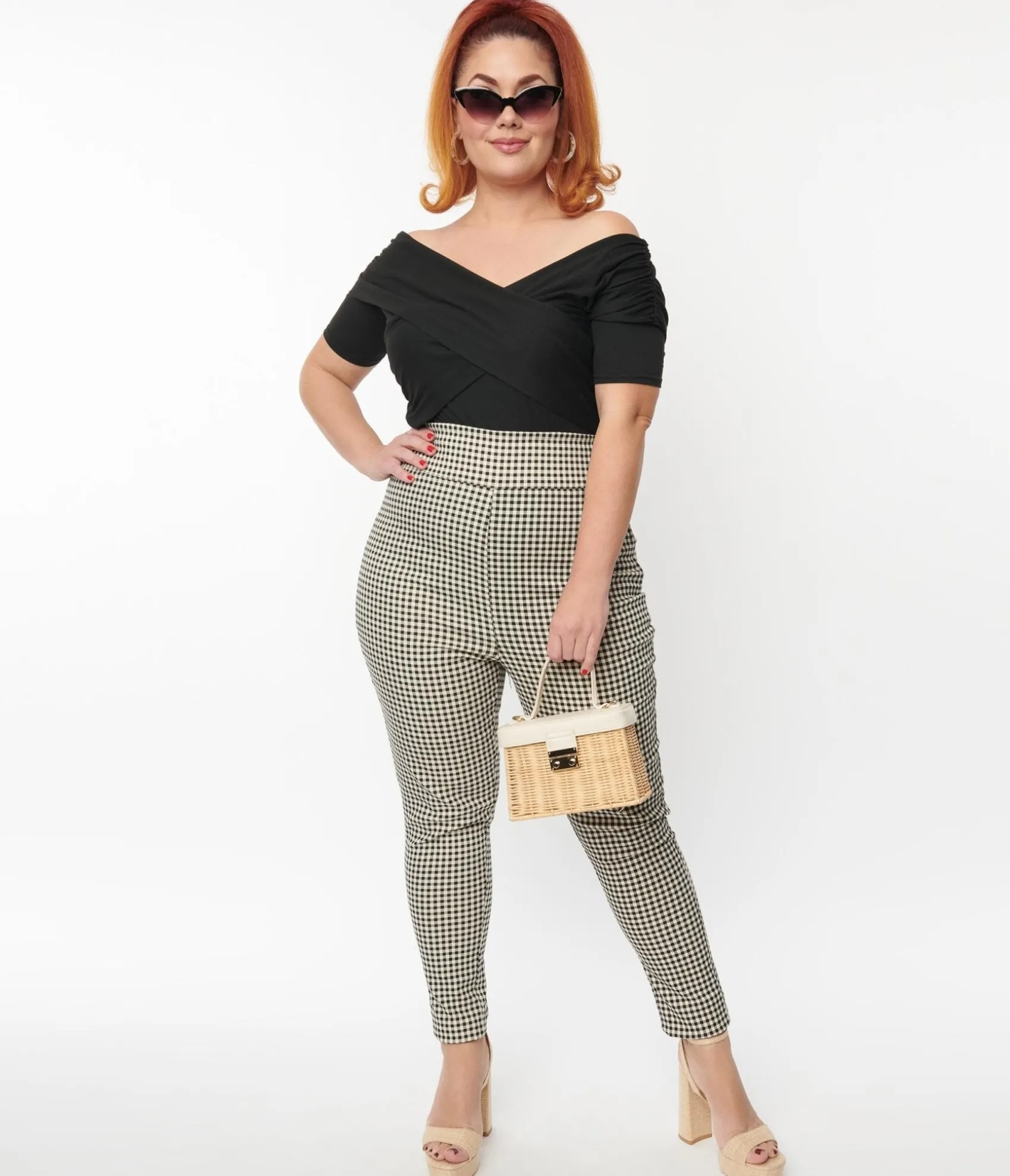 Unique Vintage Plus Size Ivory & Black Gingham Rizzo Cigarette Pants