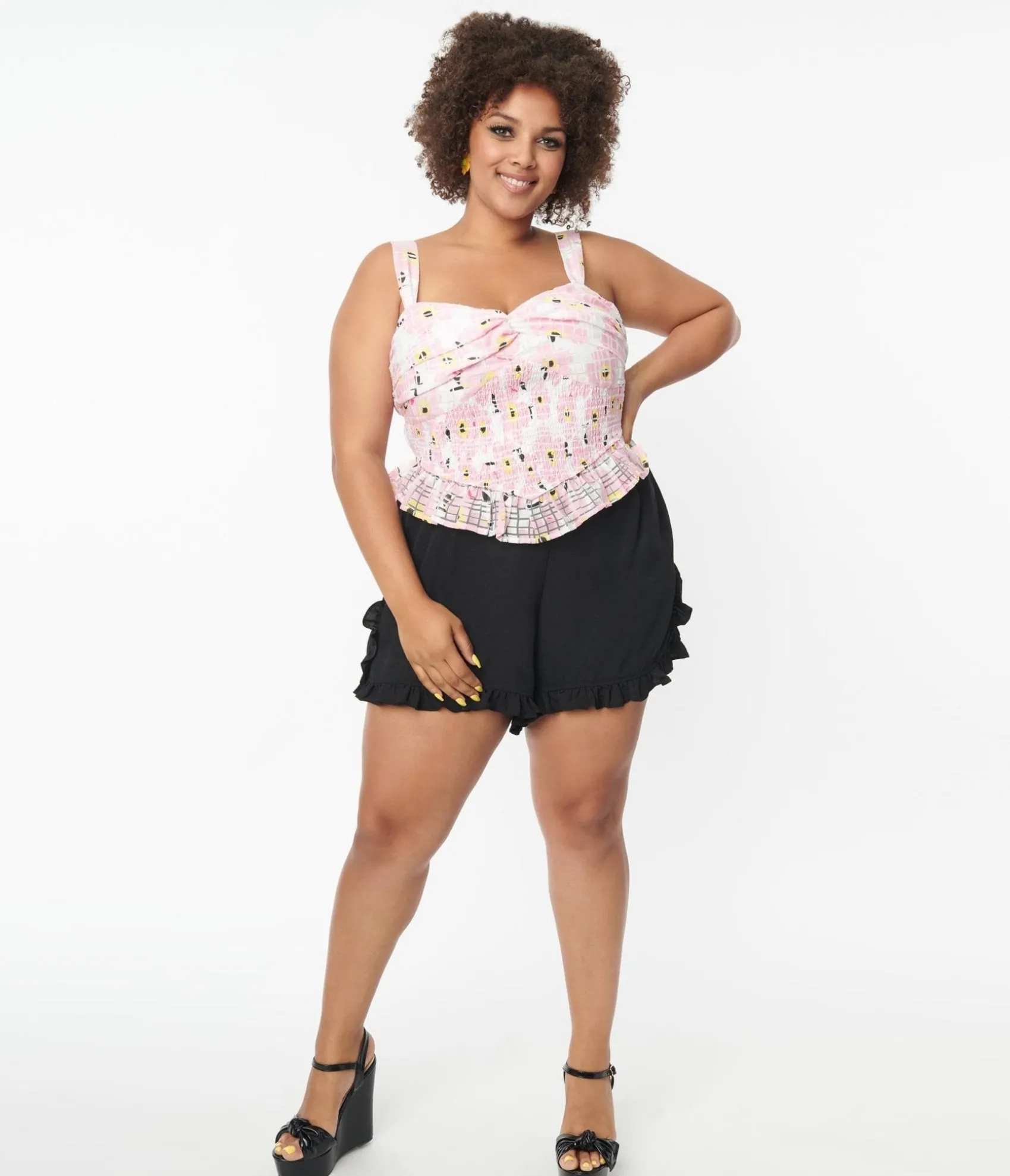 Unique Vintage Plus Size Black Ruffle Shorts
