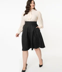 Unique Vintage Plus Size Retro Style Black High Waist Vivien Swing Skirt