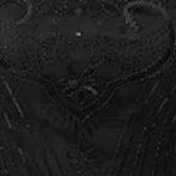 Unique Vintage Plus Size 1920s Black Beaded Fringe Sleeve Nadine Flapper Dress