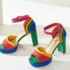 Unique Vintage Rainbow Suede Peep Toe Pumps