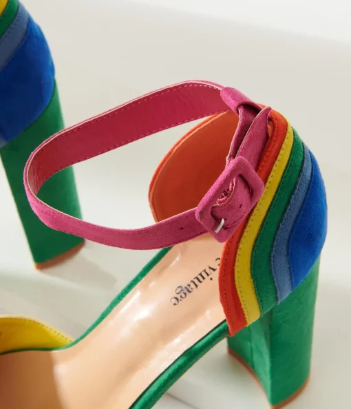 Unique Vintage Rainbow Suede Peep Toe Pumps