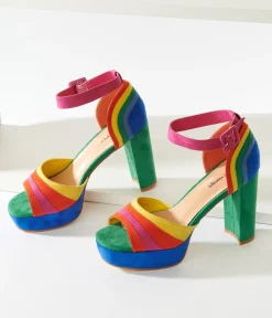 Unique Vintage Rainbow Suede Peep Toe Pumps