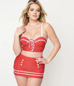 Unique Vintage Red & White Pin Dot Sailor Swim Bottom