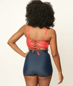 Unique Vintage Red & White Pin Dot Marlene Crop Swim Top