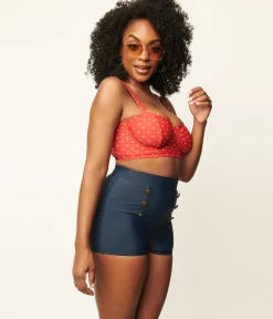 Unique Vintage Red & White Pin Dot Marlene Crop Swim Top
