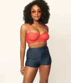 Unique Vintage Red & White Pin Dot Marlene Crop Swim Top