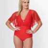 Unique Vintage Red Mesh Sleeved Torrey Swimsuit