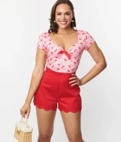 Unique Vintage Red Scallop Shorts