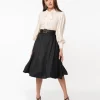Unique Vintage Retro Style Black High Waist Vivien Swing Skirt