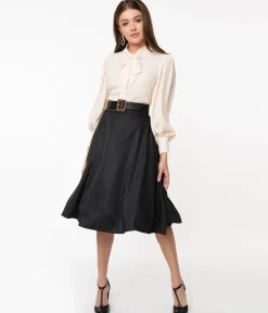 Unique Vintage Retro Style Black High Waist Vivien Swing Skirt
