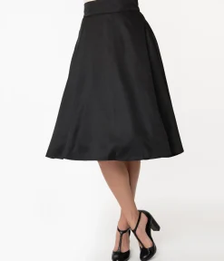 Unique Vintage Retro Style Black High Waist Vivien Swing Skirt
