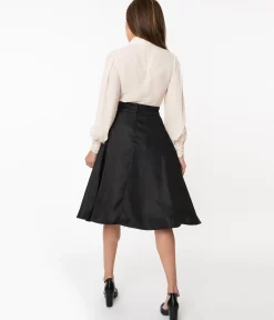 Unique Vintage Retro Style Black High Waist Vivien Swing Skirt