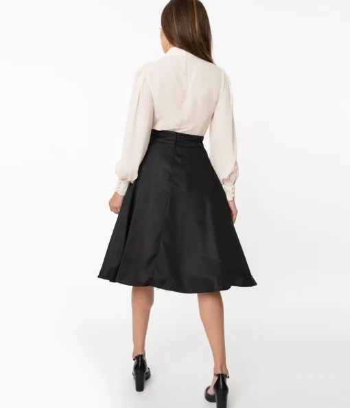 Unique Vintage Retro Style Black High Waist Vivien Swing Skirt