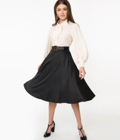 Unique Vintage Retro Style Black High Waist Vivien Swing Skirt