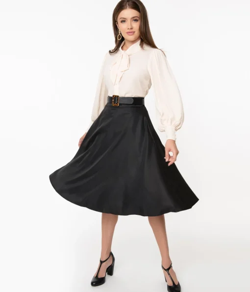 Unique Vintage Retro Style Black High Waist Vivien Swing Skirt