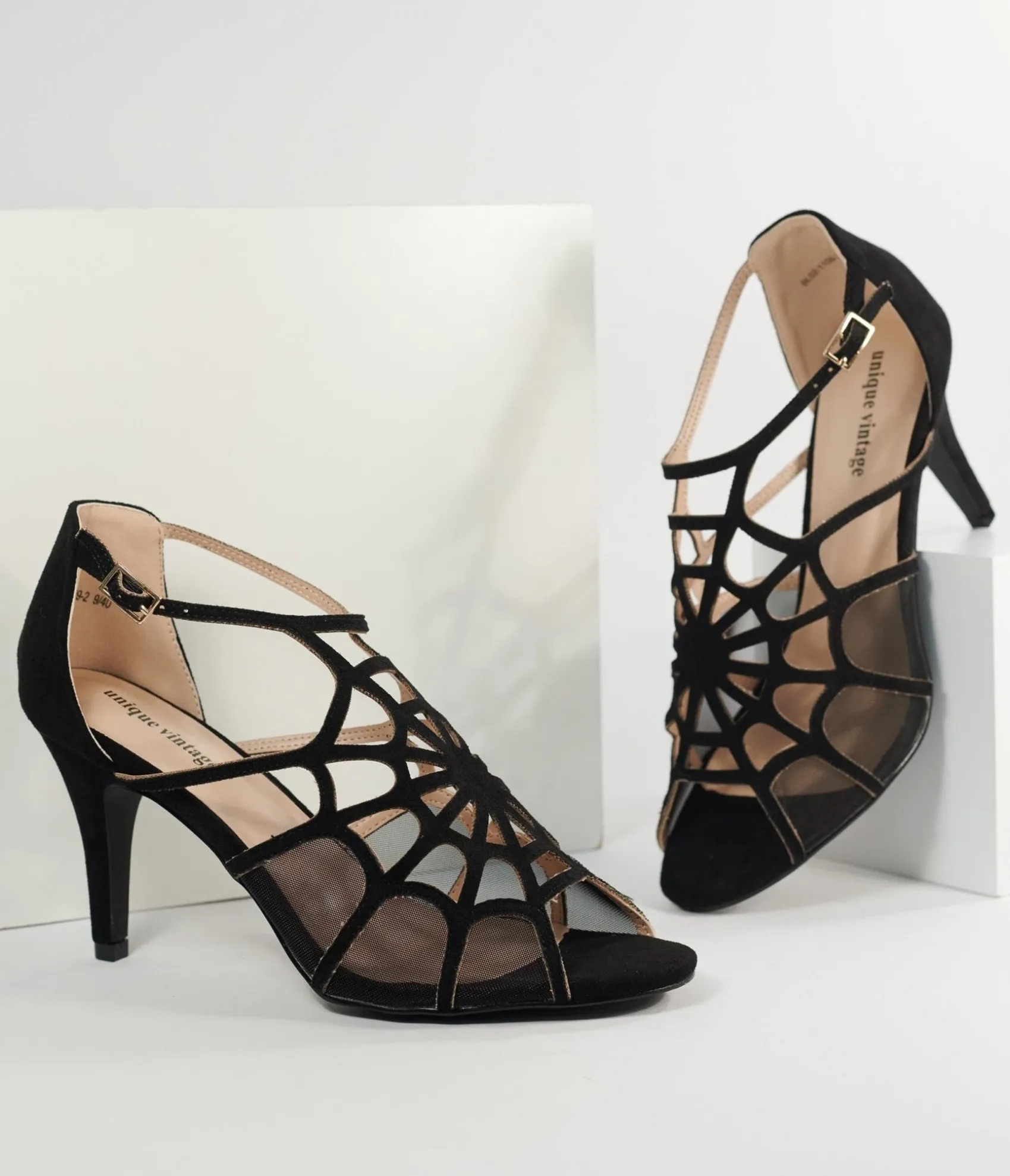 Unique Vintage 1940s Black Spider Web Heels