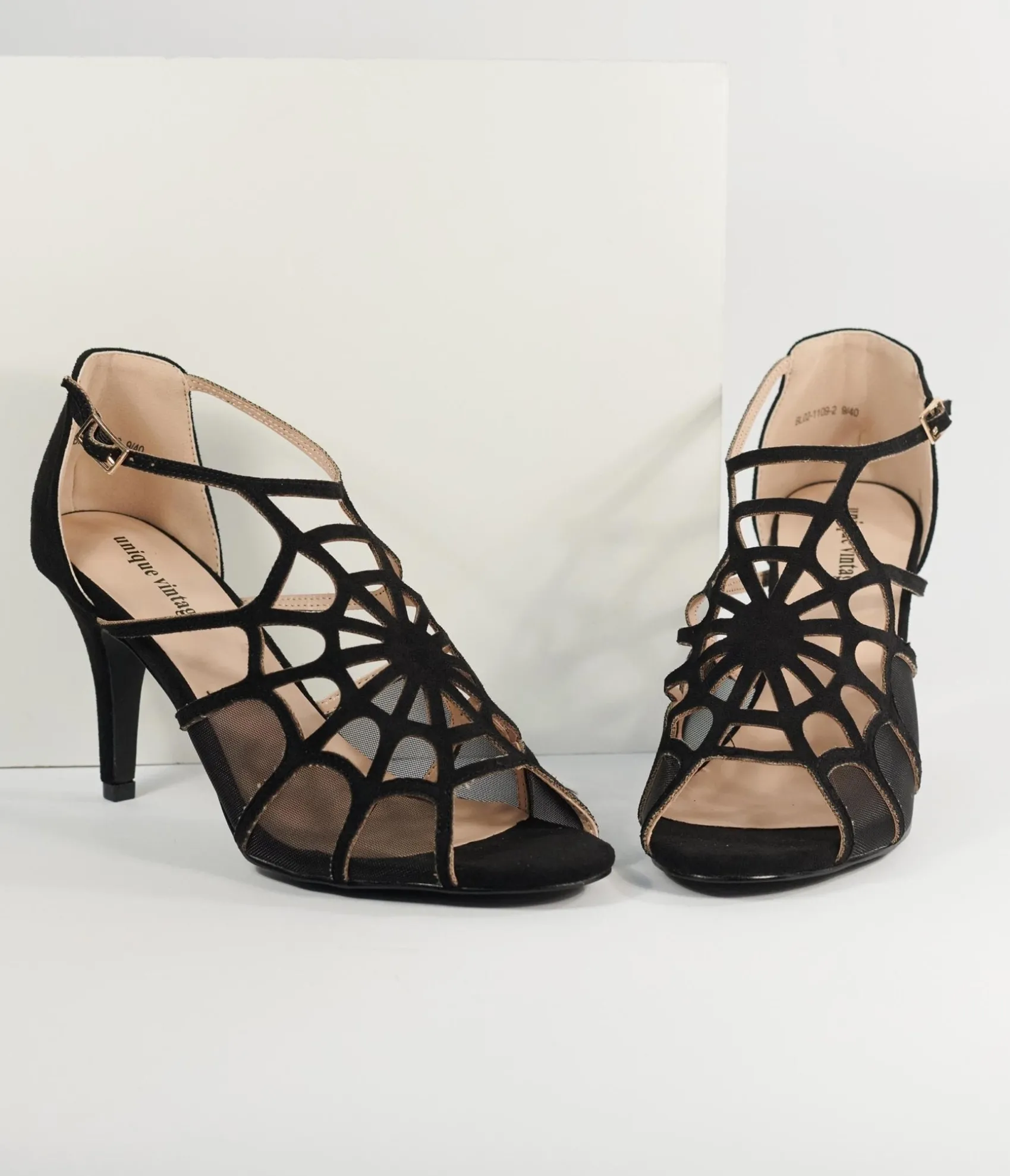 Unique Vintage 1940s Black Spider Web Heels