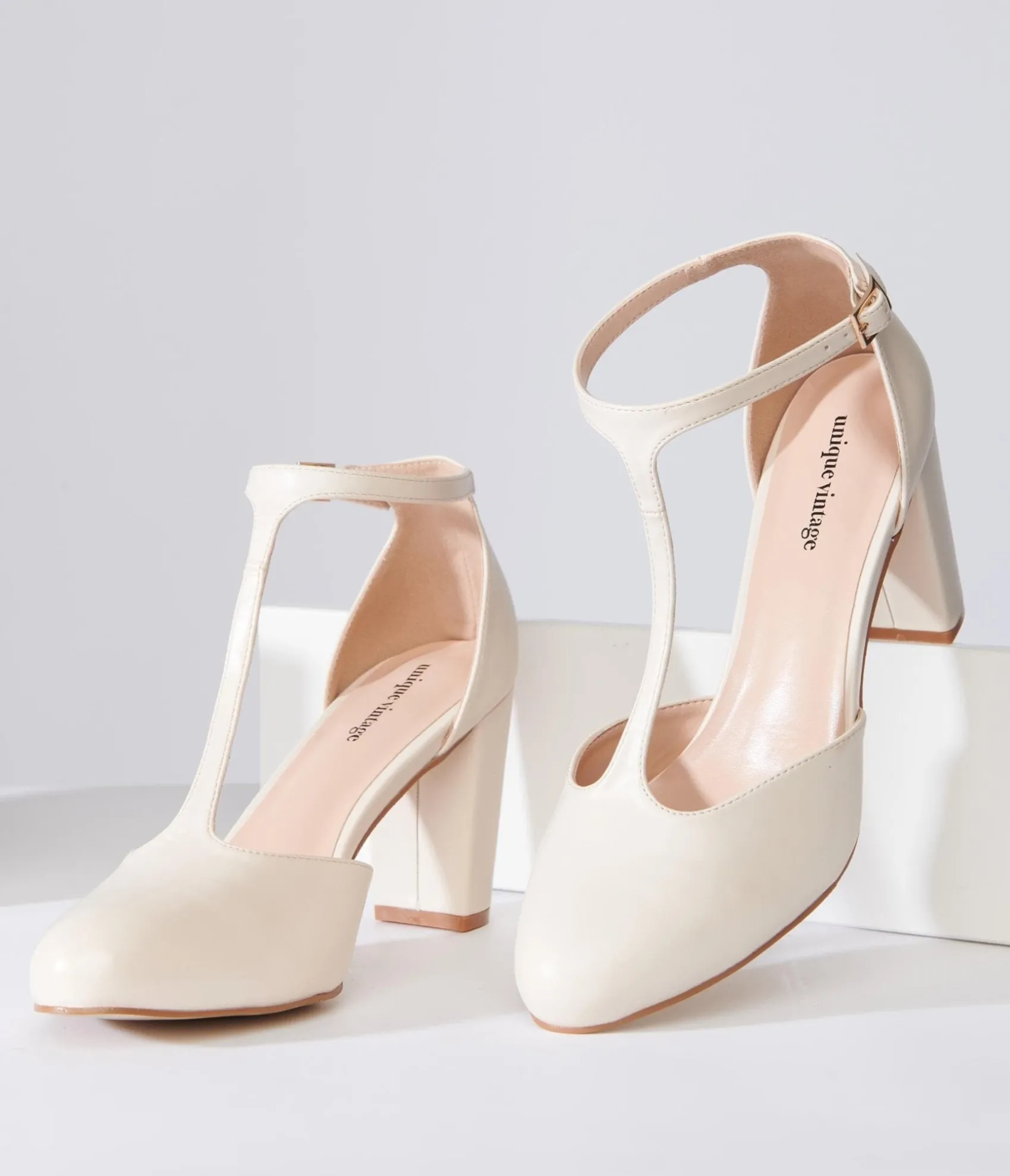 Unique Vintage 1920s Beige Leatherette T-Strap Astaire Pumps