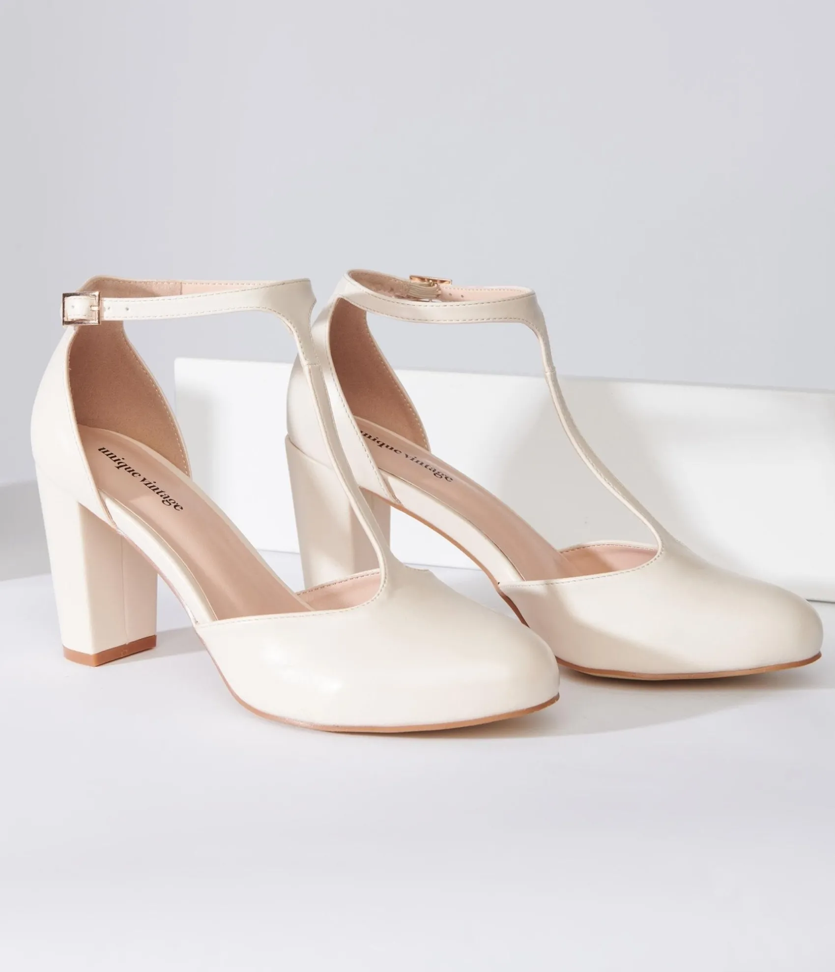 Unique Vintage 1920s Beige Leatherette T-Strap Astaire Pumps