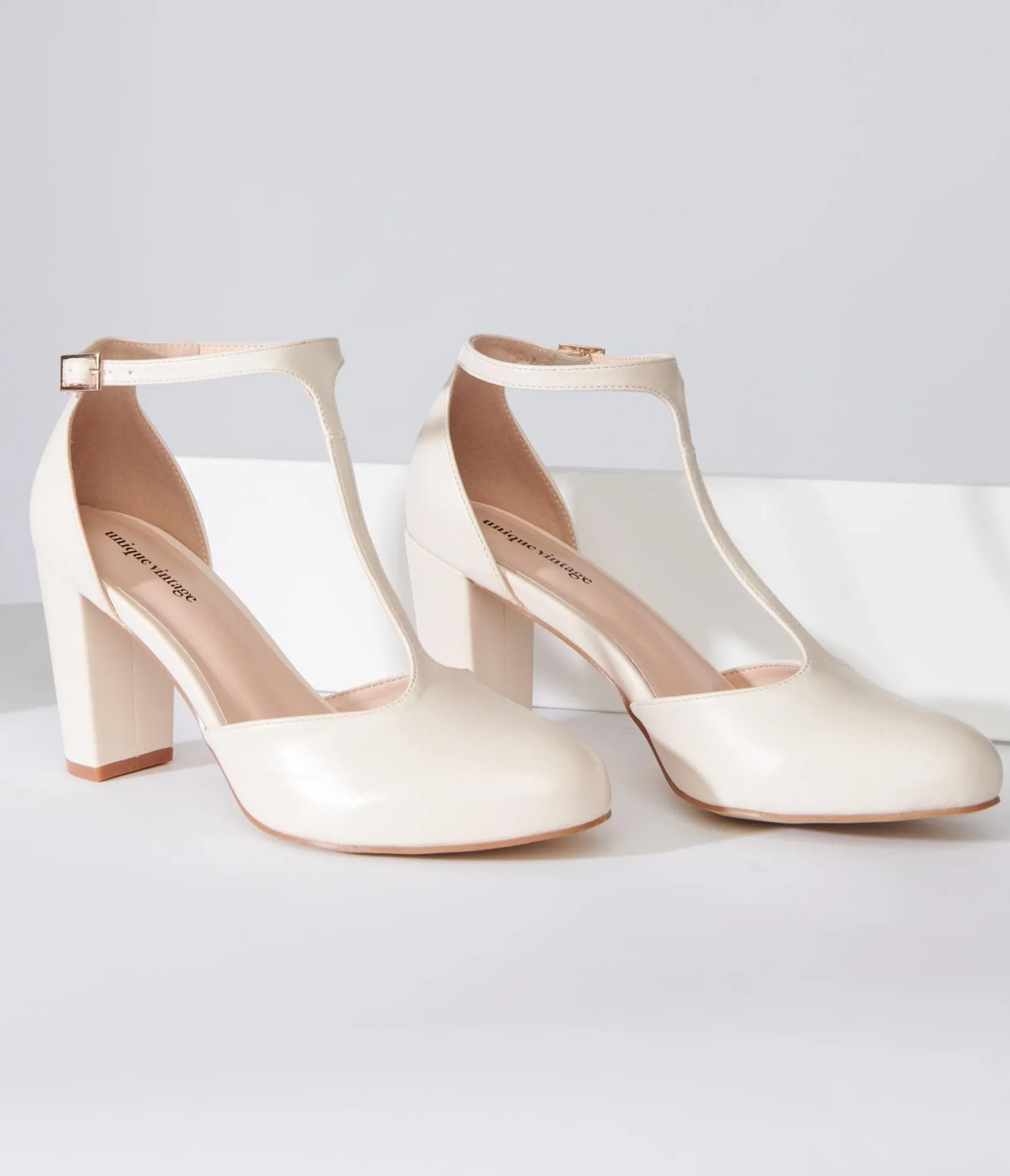 Unique Vintage 1920s Beige Leatherette T-Strap Astaire Pumps