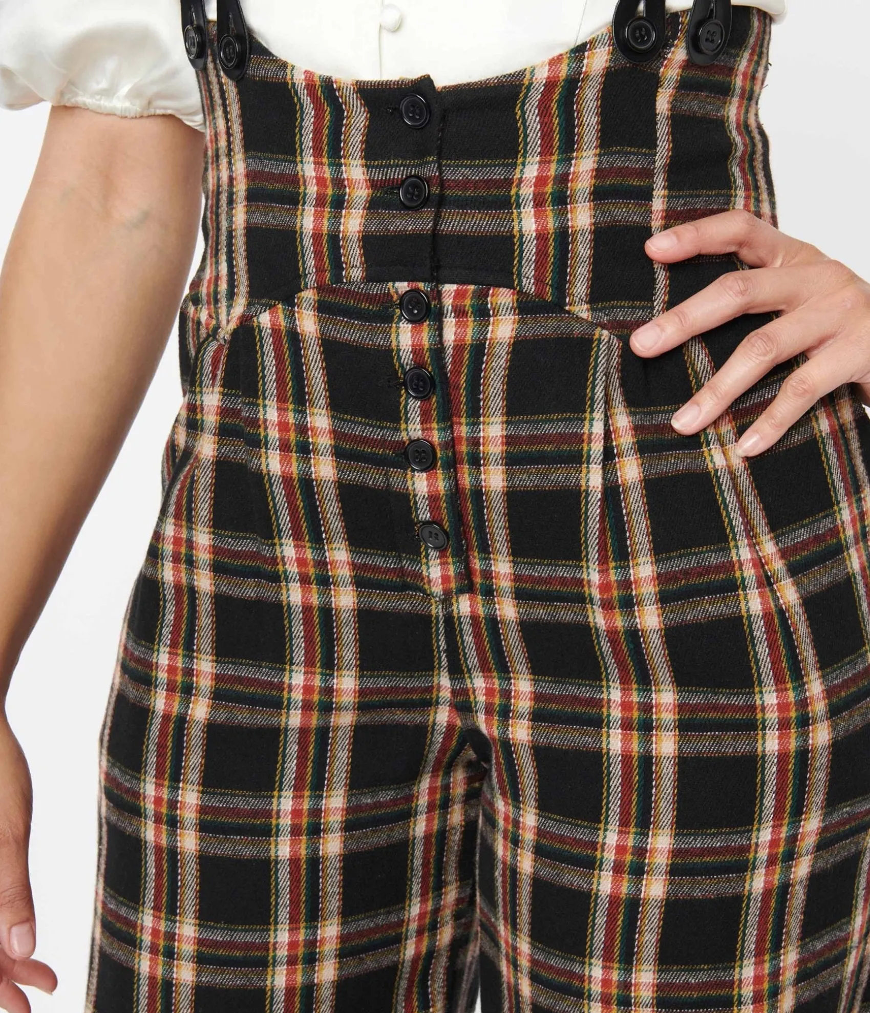 Unique Vintage 1930s Black & Auburn Plaid Thelma Suspender Pants