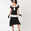 Unique Vintage 1920s Black & Cream Wilshire Flapper Day Dress