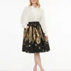 Unique Vintage 1950s Black & Gold Foil Feather Gellar Swing Skirt